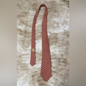 Hermes Red-Orange and White Geometric Men's Tie
